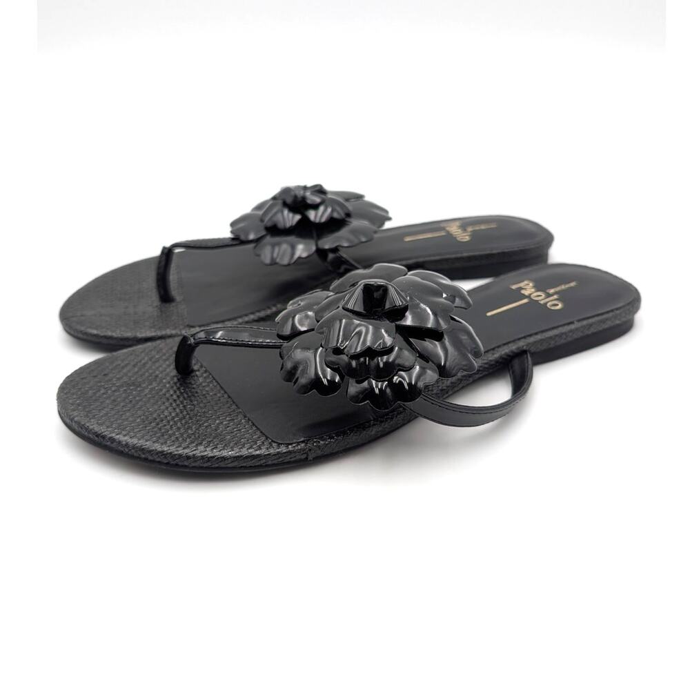 Linea Paolo Laurel Flower Sandals Open Toe Women's Black Size US7M EU37.5
